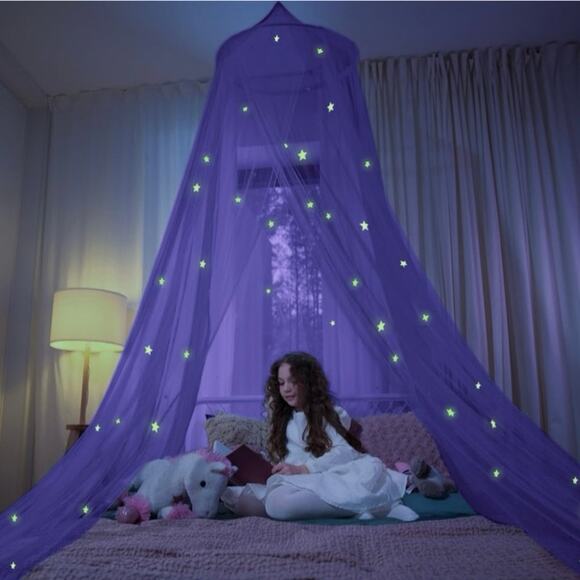 NEW Kids Glow Stars Bed Canopy Purple Ballepo Princess Fairy Bed Net Celestial - Picture 2 of 7